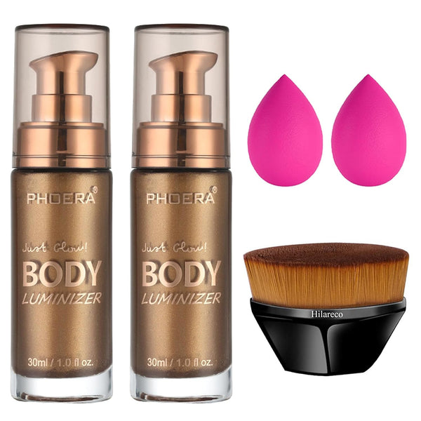 PHOERA Body Shimmer Oil, Bronzer Shimmer Highlighter with Body Makeup Brush, Self Tanning Lotion, 1oz/Jars (2PCS 103