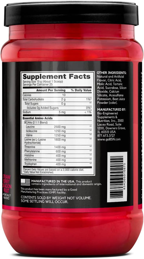 BSN Amino X EAAs, Muscle Recovery & Endurance, 10g Essential Amino Acids, 5g BCAAs, Zero Sugar, Strawberry Dragonfruit,
