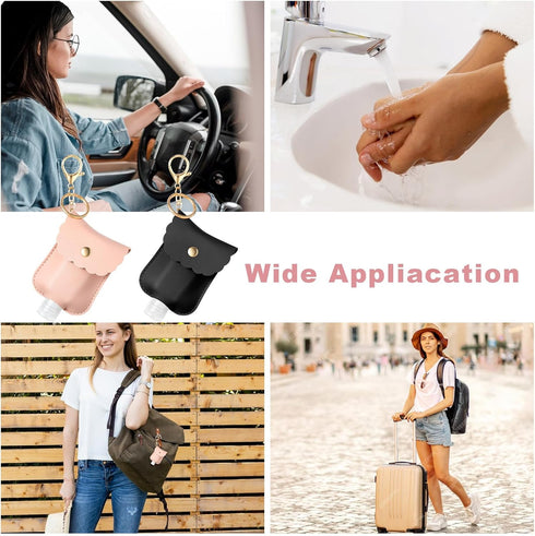 PEOVLVN 2Pcs 60ml Hand Sanitizer Holder Keychain, Portable Leather Sanitizer Travel Size Keychain Hand Sanitizer Case
