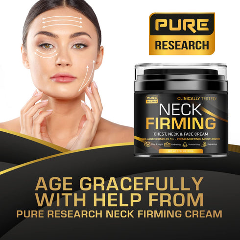 PURE RESEARCH Neck Firming Cream - Anti-Wrinkle Day & Night Cream for Face, Neck, and Décolleté, Moisturizing