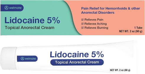WELMATE 5% Lidocaine Numbing Cream, Maximum Strength Topical Anesthetic for Aches, Back Pain, Itching, 2 Oz