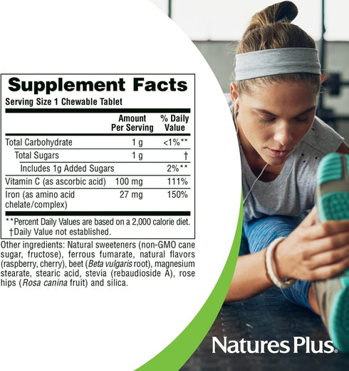 NaturesPlus Chewable Iron, Cherry - 90 Tablets, Pack of 2, Supports Healthy Blood & Natural Energy Production