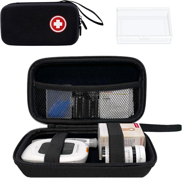 Diabetic Supplies Travel Case, Organizer for Blood Glucose Monitor Kit, Test Strips, Lancets, and More (Case Only)