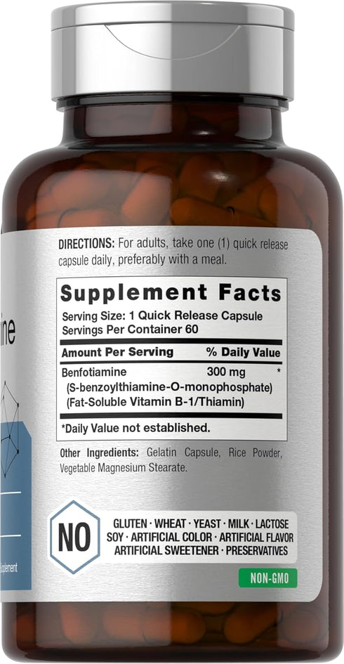 Horbaeach Benfotiamine 300mg | 60 Capsules | Non-GMO, Gluten Free Supplement