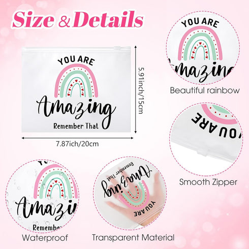 Reginary 50 Pcs Inspirational Gifts Bulk for Women Cosmetic Bag EVA You Are Braver Awesome Makeup Bag Mini Toiletry Bag with Zipper Encouragement Birthday Gift for Friend (You Are Amazing)
