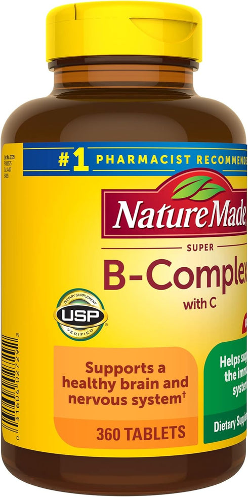 Nature Made Super B Complex with Vitamin C and Folic Acid, 360 Tablets for Immune Support