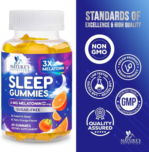 Melatonin Sleep Gummies Sugar Free, 60 Sleep Gummies - Natural Extra Strength Sleep Support for Adults
