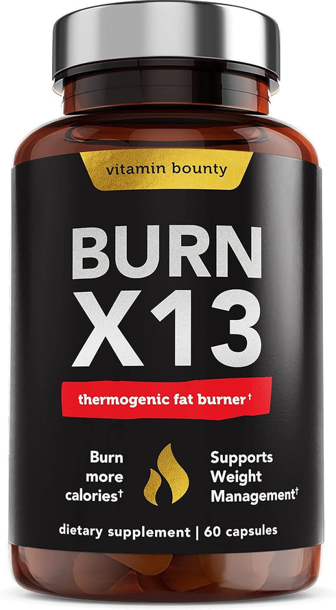 Vitamin Bounty Burn X13 - Thermogenic Fat Burner, 60 Capsules for Men & Women, Supports Muscle Growth & Energy