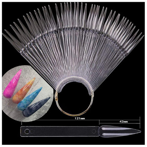 LoveOurHome 150pc Clear Nail Swatch Sticks, Long Stiletto Coffin Almond Nails Polish Sample Tester Stick with Ring for