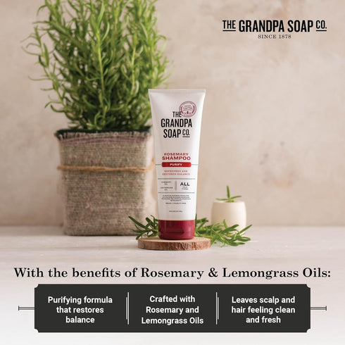 The Grandpa Soap Company Purifying Shampoo with Rosemary and Lemongrass Oils, 8 Fl Oz, Vegan
