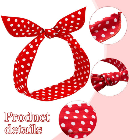 Hicarer 2 Pieces Polka Dot Headbands for Women, Retro Bandana Halloween Dress Up, Vintage Print