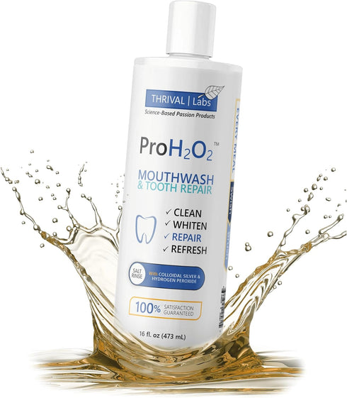 ProH2O2 Natural Mouthwash and Salt Swish by Thrival Labs - 16 Fluid Ounces with Press Top Dispensing