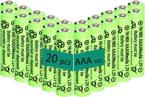 1.2V AAA 300mAh Ni-MH Rechargeable Batteries for Solar Lights, 20 Packs
