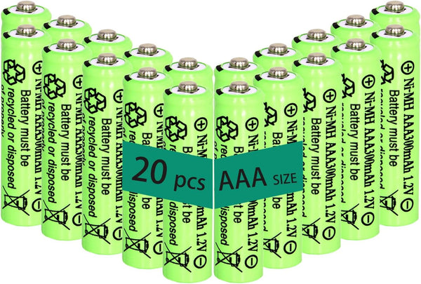 1.2V AAA 300mAh Ni-MH Rechargeable Batteries for Solar Lights, 20 Packs
