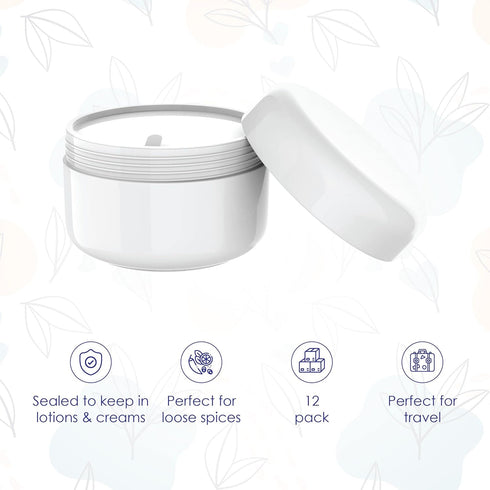 Houseables 4 Oz Plastic Containers with Lids, Body Butter Jars, Lotion Container, White, 118 ML/Gram Capacity, 12 Pack, Jar for Cream, Makeup, Cosmetics, Face Scrub, Hair Product, Screw Top & Liner by Houseables