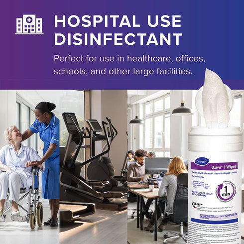 Diversey Oxivir 1 100850922 Ready-To-Use Disinfectant Cleaning Wipes, 60-Wipes, No Fragrance Added