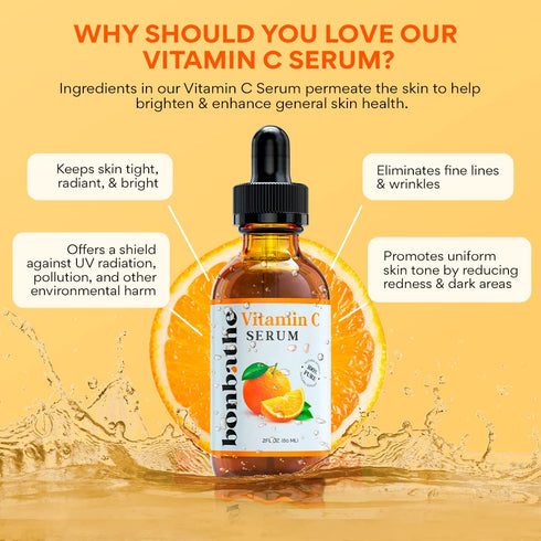 Vitamin C Serum for Face - 2oz Natural Anti-Aging Moisturizer, Brightening Dark Spot Remover with Hyaluronic Acid,