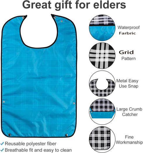VOPHIA Washable Adult Bibs for Women - Reusable Waterproof Clothing Protector with Crumb Catcher Option
