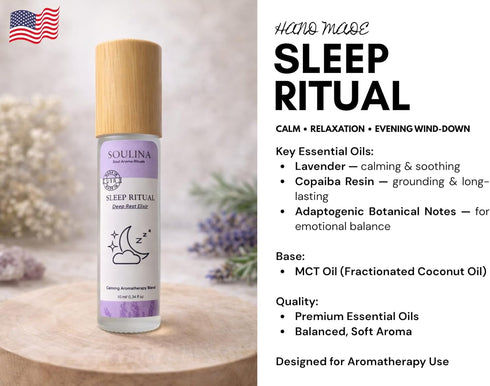 Set 4 4 10 ml Soulina of Essential Oil Roller Sleep, Energy, Breath & Focus Aromatherapy Roll-On Kit, Natural Blends
