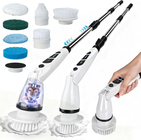 Torlaist Electric Spin Scrubber, Shower Scrubber with Long Handle, 7 Brush Heads, 2-Speed