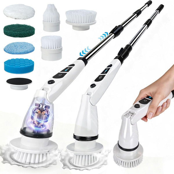 Torlaist Electric Spin Scrubber, Shower Scrubber with Long Handle, 7 Brush Heads, 2-Speed