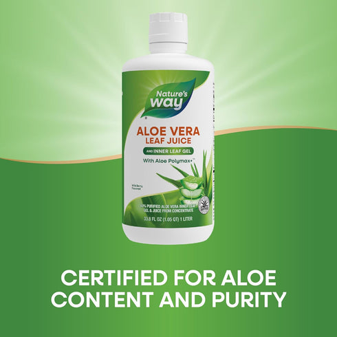 Nature's Way 33.8 Oz (Packaging Aloe Vera Leaf Juice and Inner Leaf Gel, with Aloe Polymax+, Certified for Aloe Content