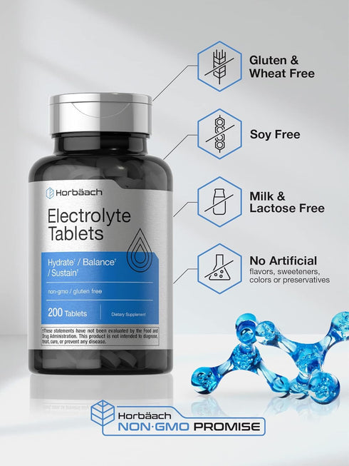 Horbaech Electrolyte Tablets - 200 Count - Vegetarian, Keto-Friendly, Non-GMO, Gluten Free Hydration Supplement