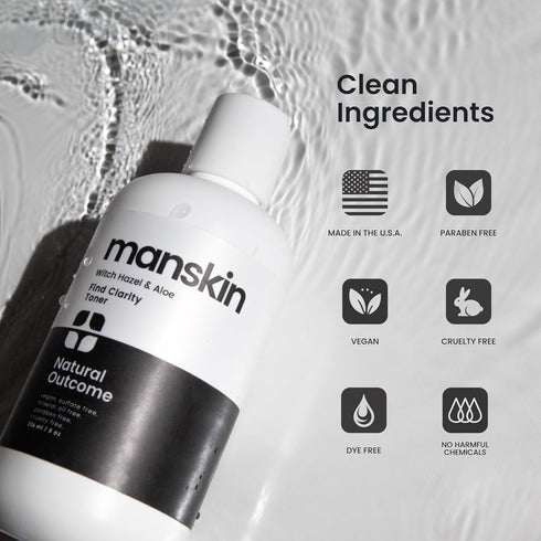 Man Skin Face Toner - Natural Daily Toner with Witch Hazel & Aloe Vera for All Skin Types - 8 Oz