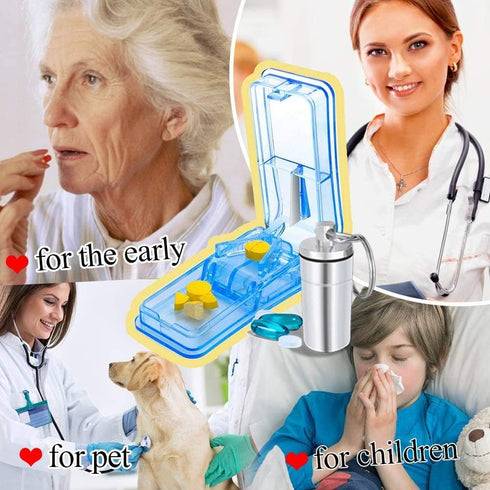 JohnBee Pill Cutter | Best Pill Cutter for Small or Large Pills | Designed in The USA | Includes Keychain Pill Holder