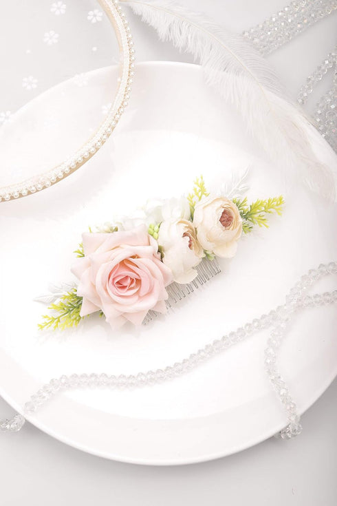 Kercisbeauty Floral Bridal Boho White Hair Comb, Spring Wedding Hair Piece, Barrette for Prom and Festivals