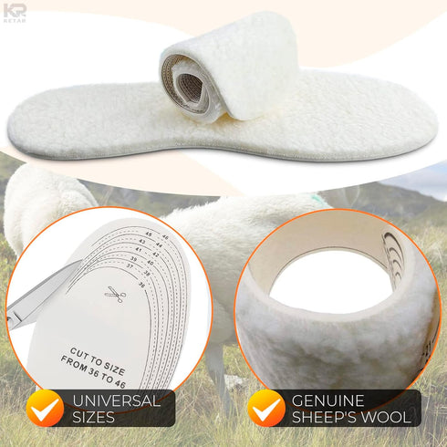 Wool Shoe Inserts - Universal for Winter & Summer - Ultra Thin Sheepskin Insoles for Women and Men
