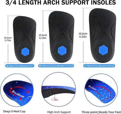 Arch Support Insoles - 330+ lbs Plantar Fasciitis Insoles, 3/4 Length Orthotic Inserts for Women & Men, Heel Pain, Flat