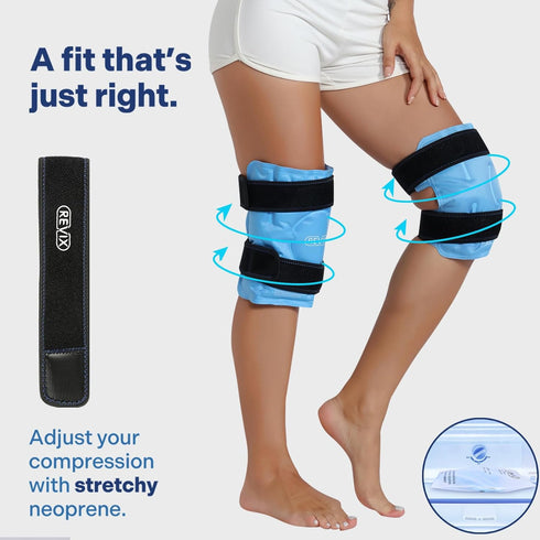 REVIX Ice Packs for Knee Injuries, Reusable Gel Ice Wraps with Cold Compression for Injury and Post-Surgery - Set of Two