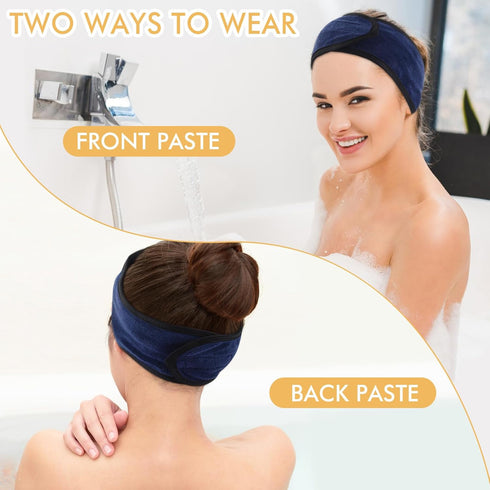 SINLAND Ultra Soft Spa Headband for Women, Adjustable Makeup Hair Band with Magic Tape, Stretch Head Wrap for Bath and