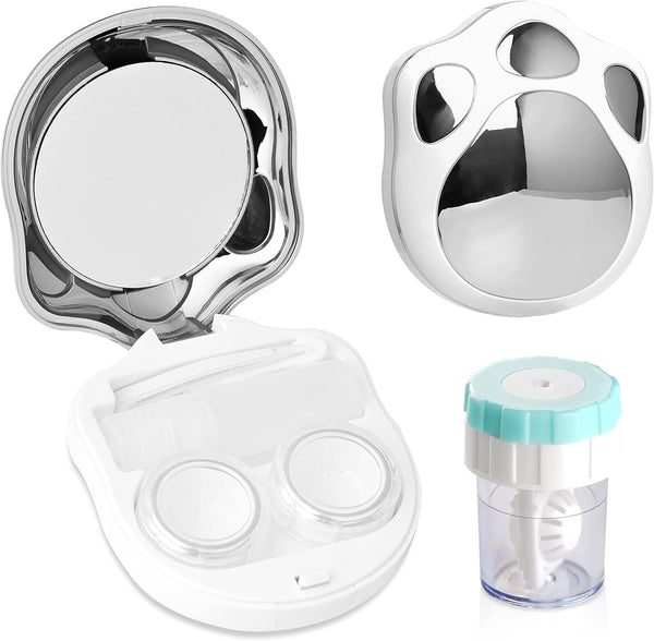 Contact Lens Travel Kit with Cleaner Washer, Portable Box with Mirror, Tweezers, Remover Tool, Solution Bottle (Silver2)