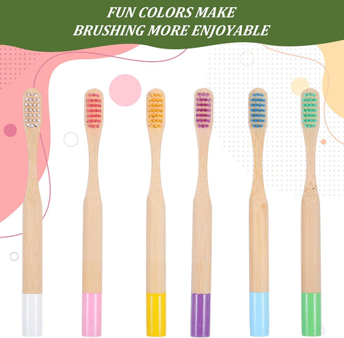 Hadnves 6 Set PCS Kids Bamboo Toothbrushes Soft Bristles Natural Wooden Round Handle Tooth Brush Children Toothbrush