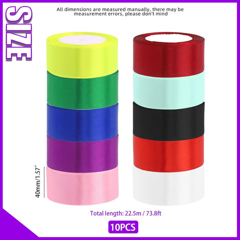 Swpeet 10 Rolls 10 Colors 1-1/2" x 25 Yards Single Faced Polyester Ribbon Fabric Satin Ribbon Assortment Kit, Gift Wrap Ribbons for Gift Wrapping, Crafts, Party Decoration - Total Length 250 Yards by Swpeet