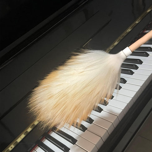 Wool Lambswool Cleaning Brush Duster for Piano, Guitar, and Home Furniture - Wood Handle, Hanging Rope, Anti-Static,