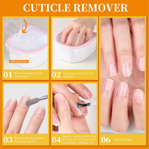 Teenitor Nail Soaking Bowl, Gel Polish Dip Powder Remover, Manicure Tools, Cuticle Remover, Nail Brush, Pusher