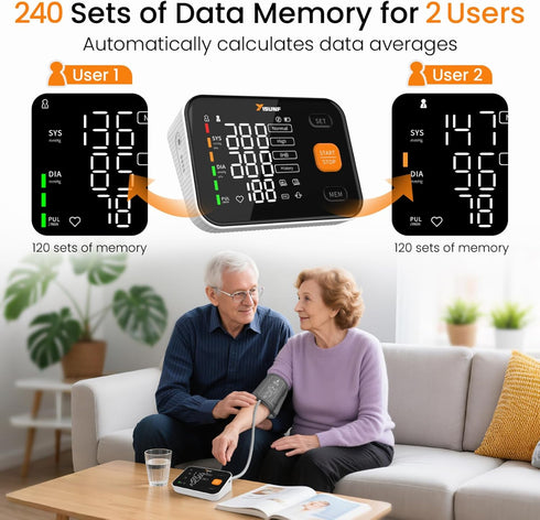 Yisunf 240 Sets Blood Pressure Monitor for Home Use - Upper Arm Blood Pressure Machine with Adult BP Cuff, Dual-User
