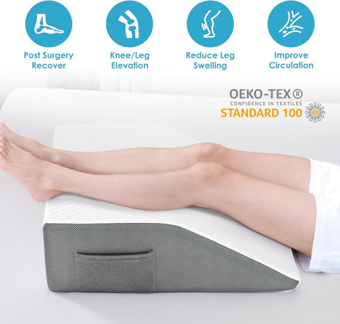 Cozymaker Cooling Gel Memory Foam Wedge Pillows for After Surgery, Adjustable Leg Elevation for Swelling, Pain Relief