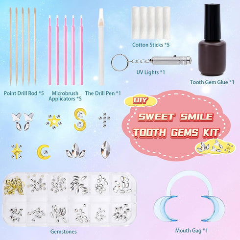 Tooth Gems Kit - Fashionable DIY Teeth Jewelry with Shiny Crystals, Gold and Silver Decoration Starter Kit