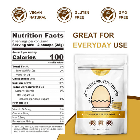 Orgnisulmte Egg White Protein Powder, 8 Oz, Pasteurized Dried Egg Whites, Gluten-Free, Non-GMO, Unflavored