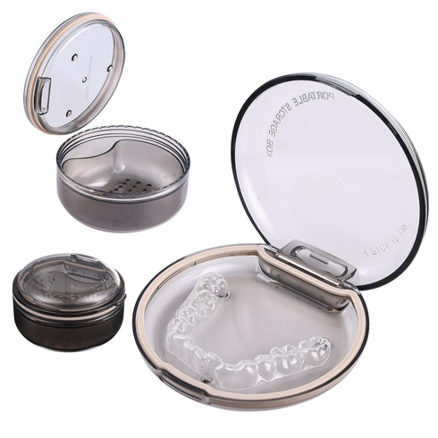 Double Layer Portable Retainer Case, 2 In 1 Multifunctional Cleaner for Orthodontic Retainers, Aligners, Night-Guard
