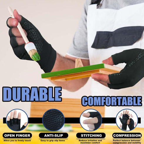 2 Pairs of Copper Arthritis Gloves for Carpal Tunnel Pain Relief, Compression Fingerless Gloves for Women & Men