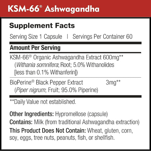 KSM-66 600mg 5% (60 DailyNutra Ashwagandha Organic Root Extract - High Potency Supplement with Withanolides | Relieves