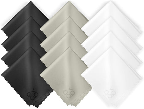 Microfiber Cleaning Cloth 12-Pack (6"x 7") for Eyeglasses, Phone, Computer Screen, Laptop, Camera Lenses - 4 Black, 4