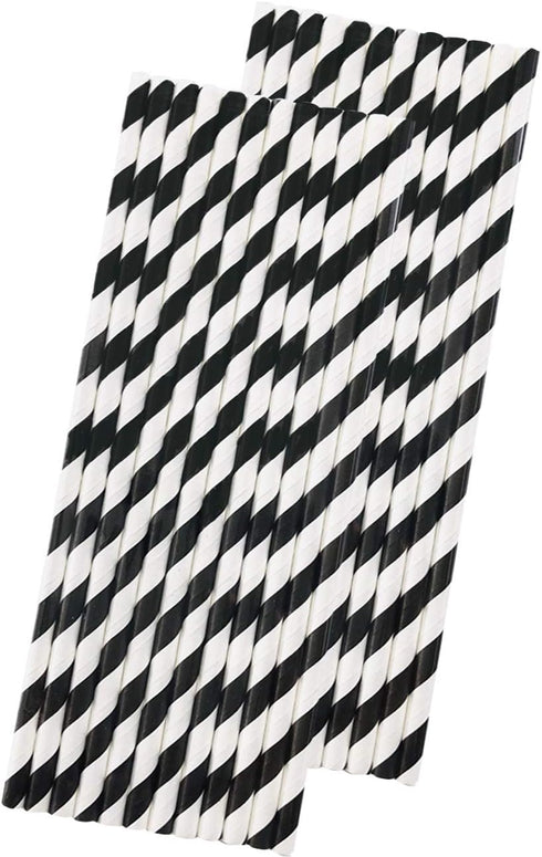 Stripe Paper Straws - Black White - 7.75 Inches - 50 Pack from Outside the Box Papers