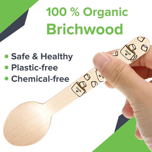 Perfect Stix Sucre Shop Marshmallow Spoon, 48 Wooden Cutlery Spoons with Hot Cocoa Print, Pack of 48