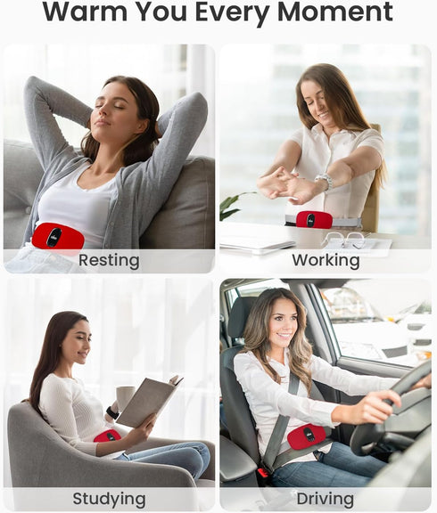 iDOO Wearable Heating Pad - FSA HSA Eligible, Period Cramps Relief with 3 Heat Levels & Massage Modes, Red